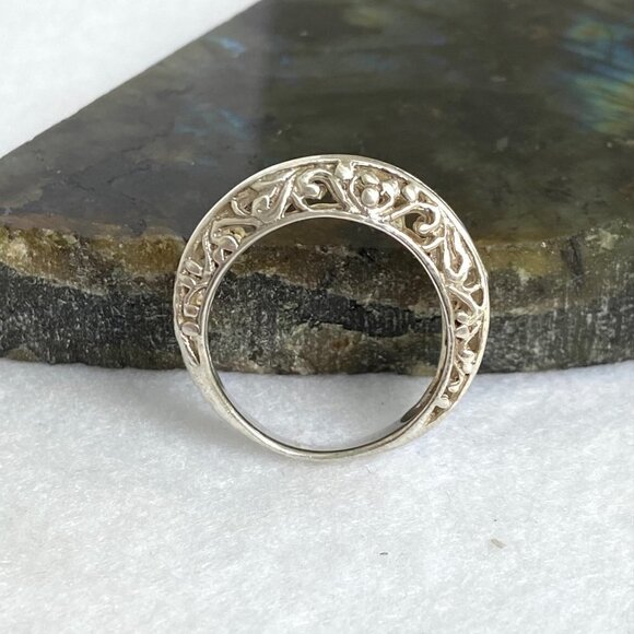 Sterling Silver 925 Filigree Openwork Scrollwork 10MM Wide Band Ring Sz 7.25 - Picture 6 of 16